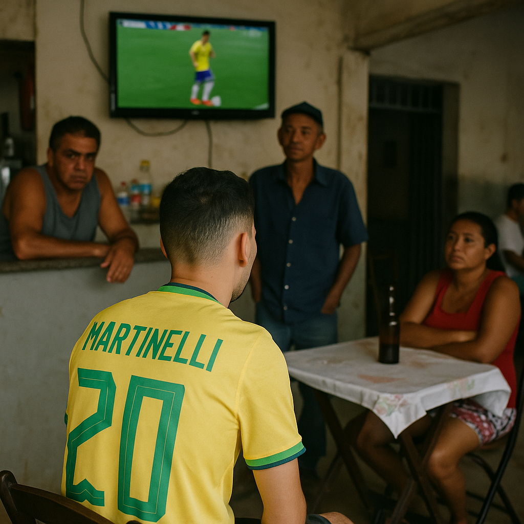 Pemain sepak bola timnas Brasil mengenakan jersey kuning bersiap di lapangan sebelum pertandingan